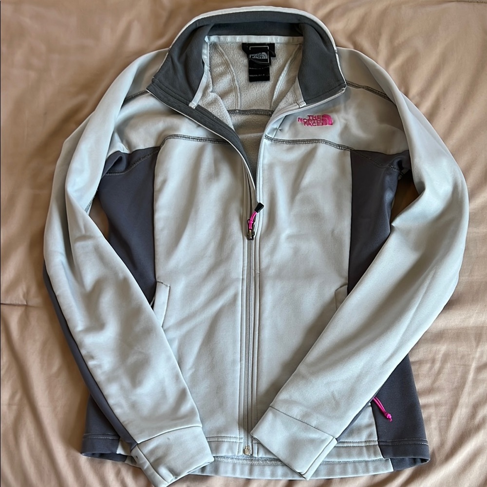The North Face Light Gray Jacket with Pink Accents